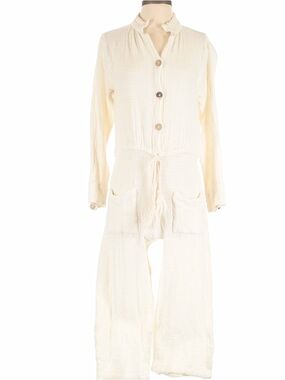 Jen's Pirate Booty Cream Textured Button-Front Jumpsuit size XS
